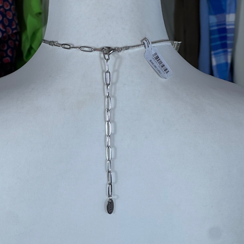 Free People Syrus Necklace‎ NWT OS Silver Black Cabochon Multi-Strand Drop - Picture 5 of 8